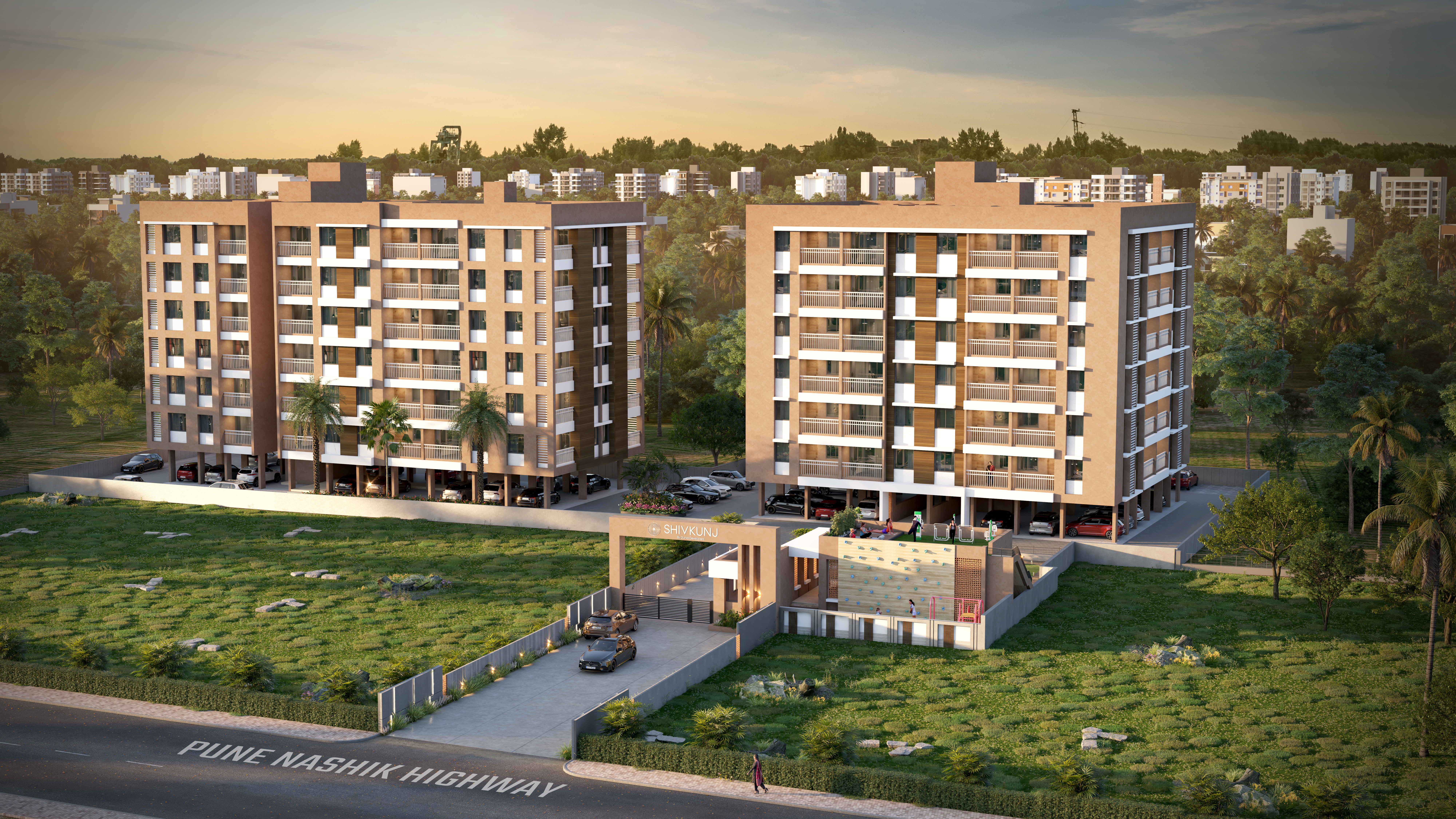 Shiv Kunj - Daylight render of both wings